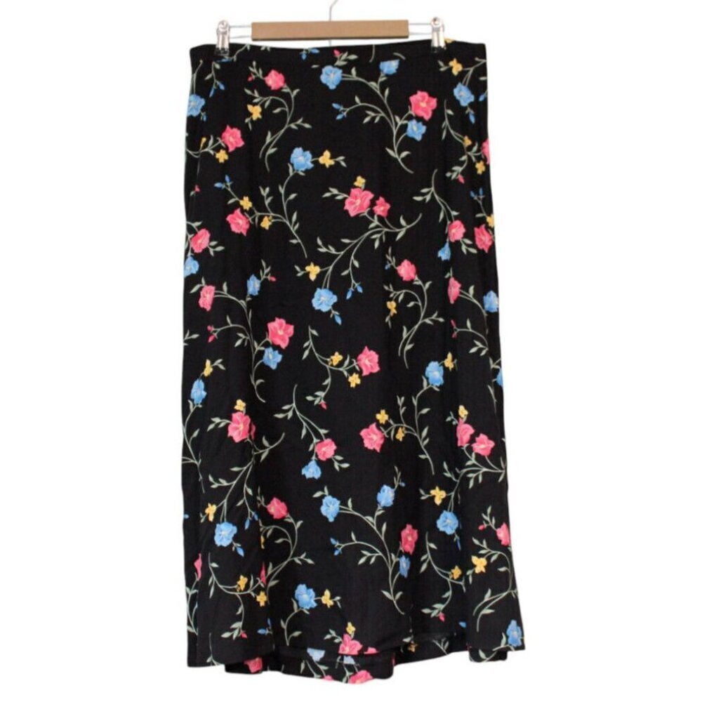 Vintage 90s Maxi Skirt Size 24 Multicolor Floral Flowy Lightweight Boho Retro